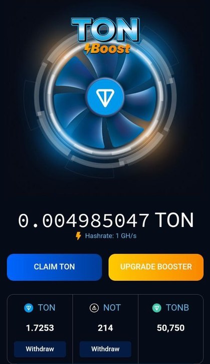 ⁠TON Boost (Toncoin) добыча токена в приложении